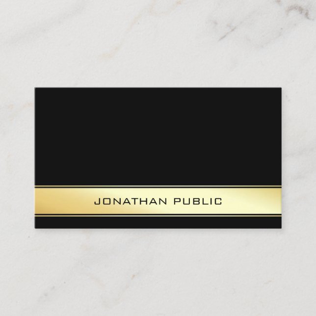 Professional Modern Elegant Black Gold Minimalist Business Card (Front)