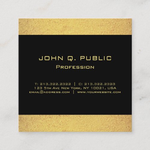 Professional Modern Elegant Black Gold Square Square Business Card