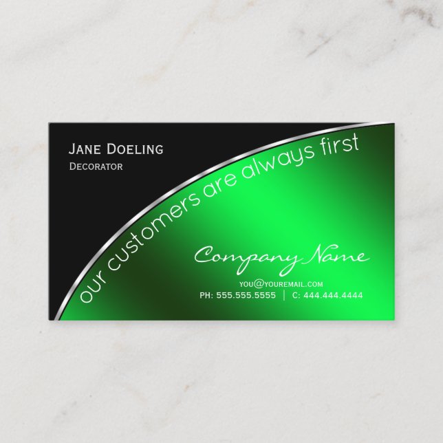 Professional Modern Elegant Black Green Business Card (Front)