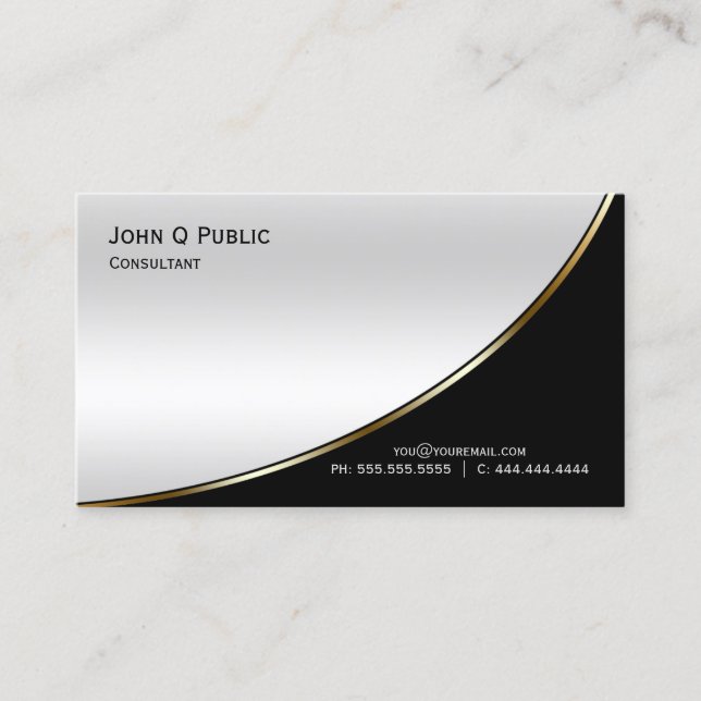 Professional Modern Elegant Black Light Silver Business Card (Front)