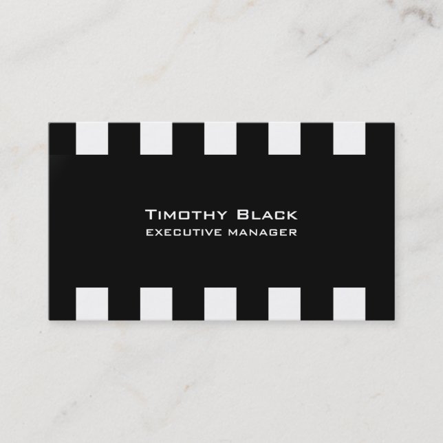 Professional Modern Elegant Black White Striped Business Card (Front)