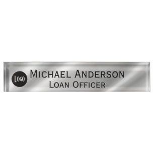 Professional Modern Elegant Faux Silver with Logo Desk Name Plate