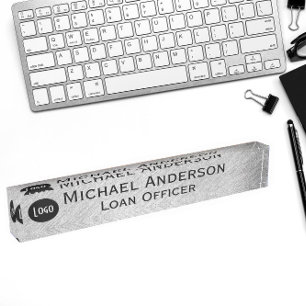 Professional Modern Elegant Faux Silver with Logo Desk Name Plate