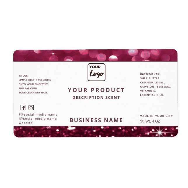 Professional modern elegant glitter product label (Front)