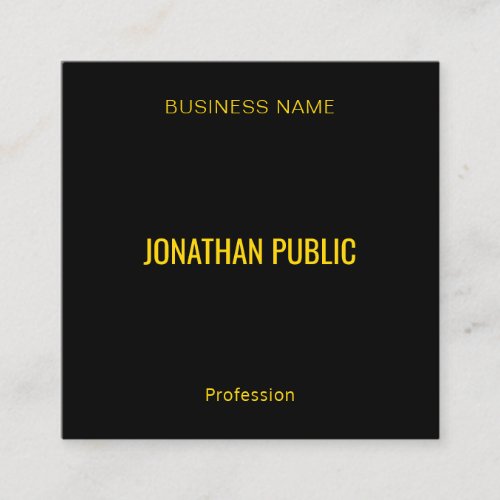 Professional Modern Elegant Gold Font Black Square Business Card