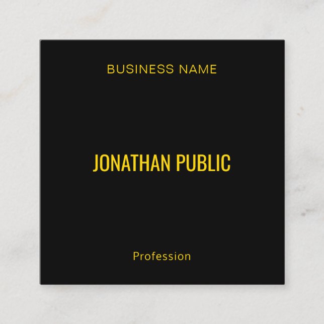 Professional Modern Elegant Gold Font Black Square Business Card (Front)