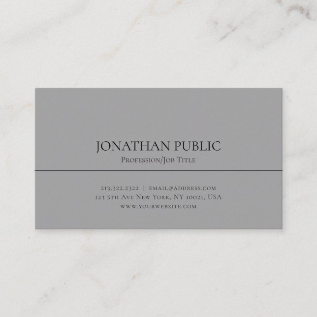 Professional Modern Elegant Gray Sleek Plain Business Card (Front)