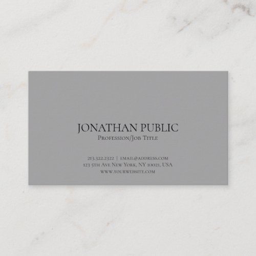 Professional Modern Elegant Grey Simple Plain Business Card