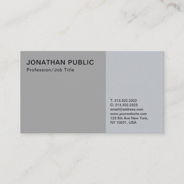 Professional Modern Elegant Grey Smart Plain Business Card (Front)
