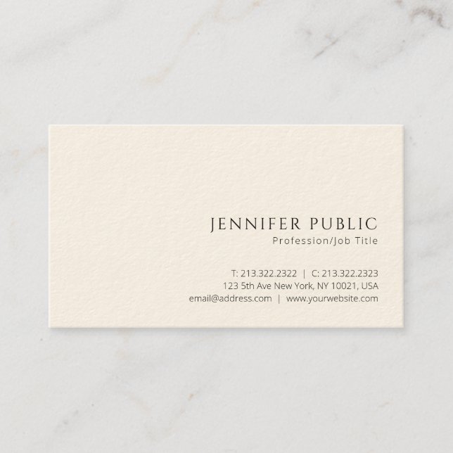Professional Modern Elegant Luxury Signature Cream Business Card (Front)