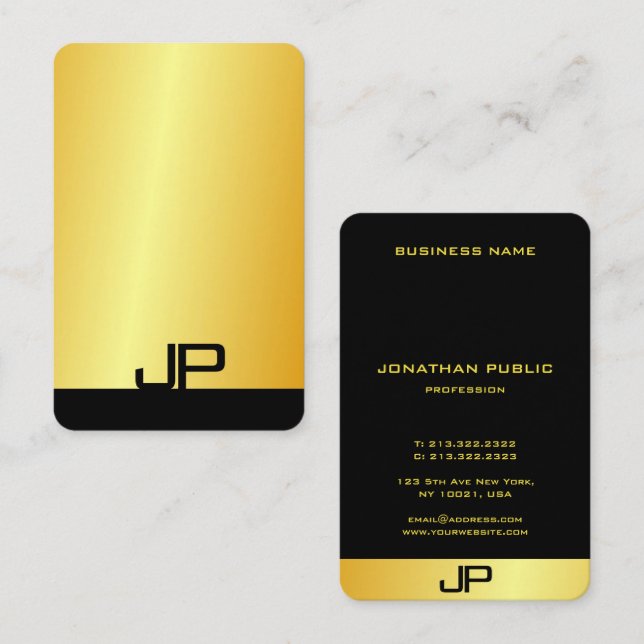 Professional Modern Elegant Monogram Faux Gold Business Card (Front/Back)