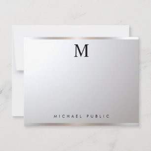 Professional Modern Elegant Monogram Silver Glam Note Card