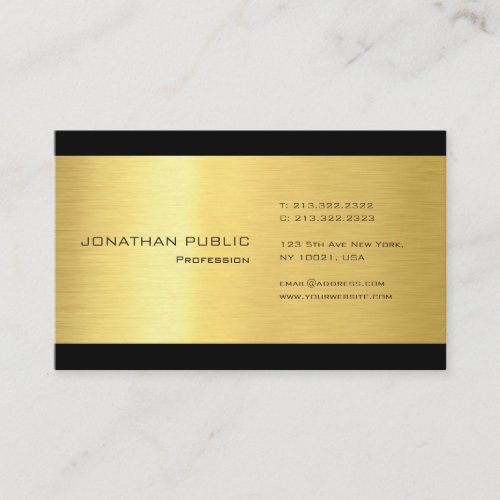 Professional Modern Elegant Plain Gold Look Black Business Card