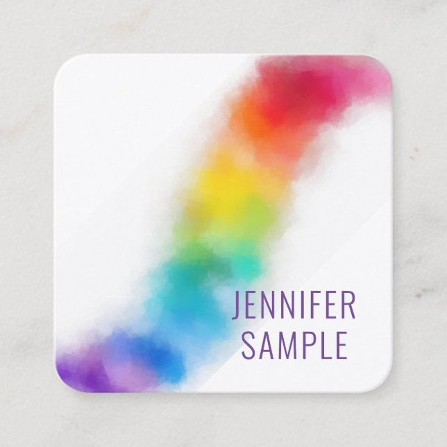 Professional Modern Elegant Rainbow Template Square Business Card (Front)