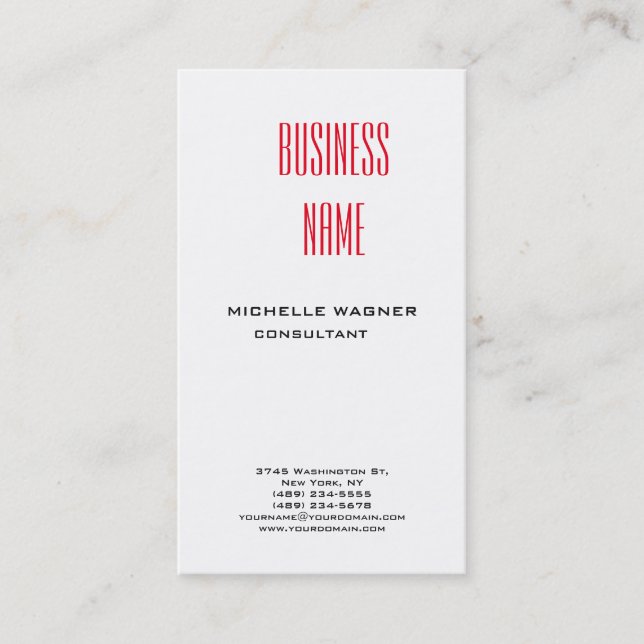 Professional Modern Elegant Red White Minimalist Business Card (Front)