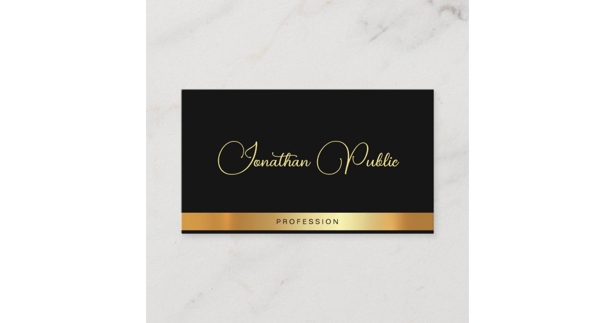 Professional Modern Elegant Script Name Black Gold Business Card | Zazzle