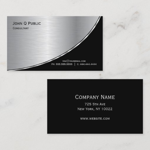 Professional Modern Elegant Silver Black Business Card | Zazzle