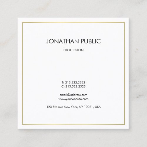 Professional Modern Elegant Sleek Plain Gold Look Square Business Card