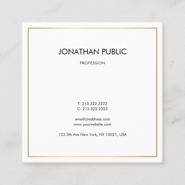 Professional Modern Elegant Sleek Plain Gold Look Square Business Card (Front)