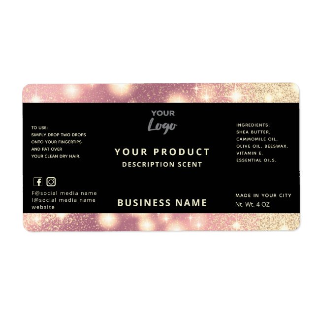 Professional modern elegant  sparkle product label (Front)