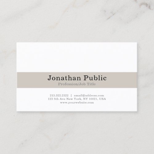 Professional Modern Elegant White Beige Plain Business Card