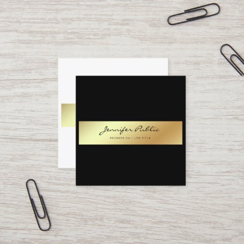 Professional Modern Elegant White Black Gold Chic Square Business Card