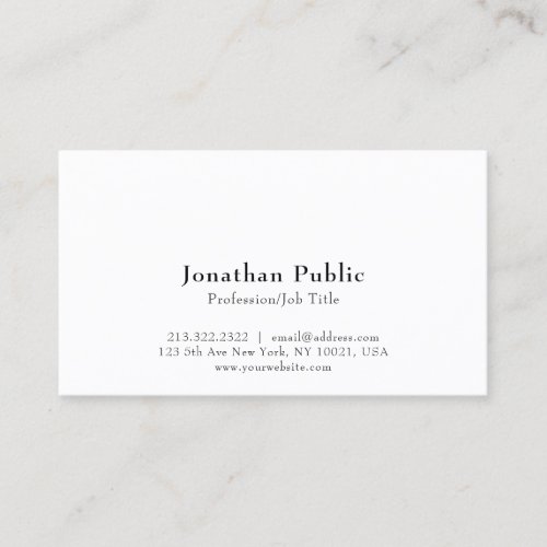 Professional Modern Elegant White Clean Plain Business Card