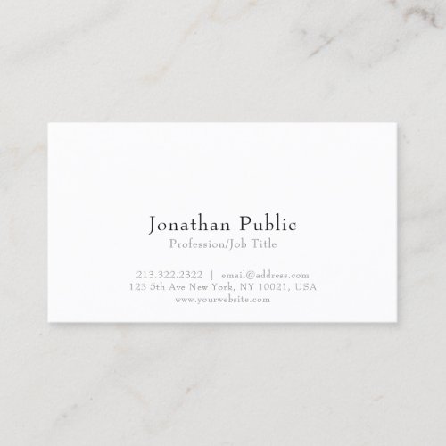 Professional Modern Elegant White Clean Plain Business Card