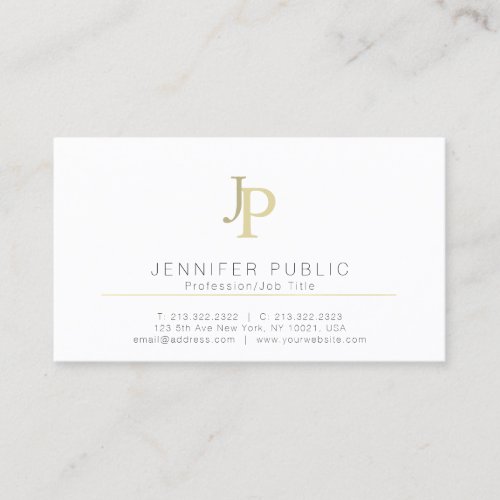 Professional Modern Elegant White Gold Monogram Business Card