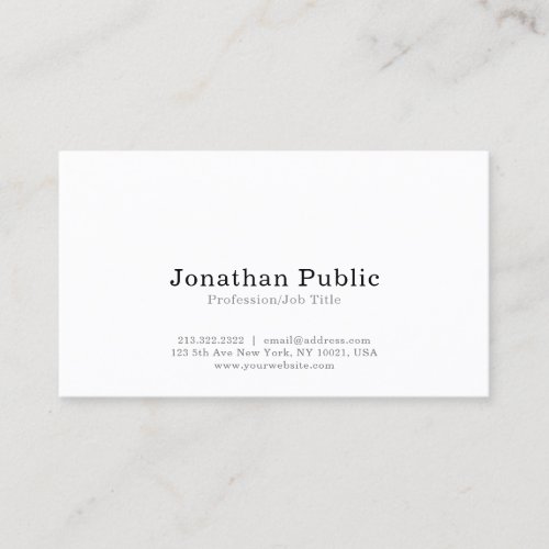 Professional Modern Elegant White Simple Plain Business Card