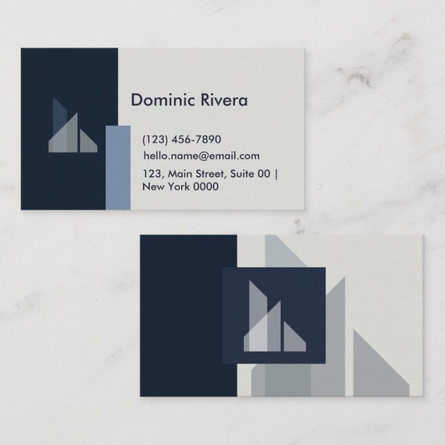 Professional Modern Geometric Sleek Navy Blue Gray Business Card (Front/Back)