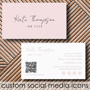 Professional Modern Girly Pink Minimalist QR Code Business Card