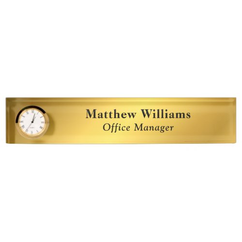 Professional Modern Gold And Black Clock Custom Desk Name Plate