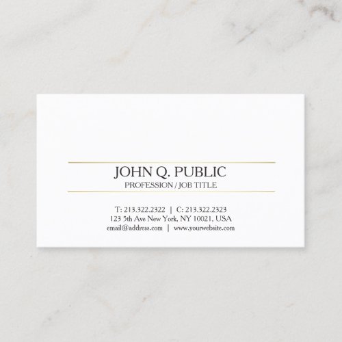 Professional Modern Gold White Design Sleek Plain Business Card