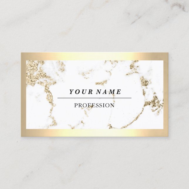 Professional Modern Golden Frame Marble Influencer Business Card (Front)