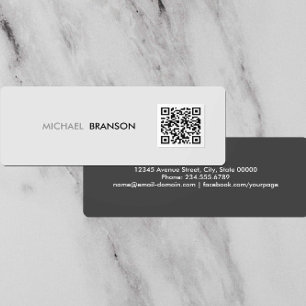 Professional Modern Gray Black Minimalist QR CODE Mini Business Card