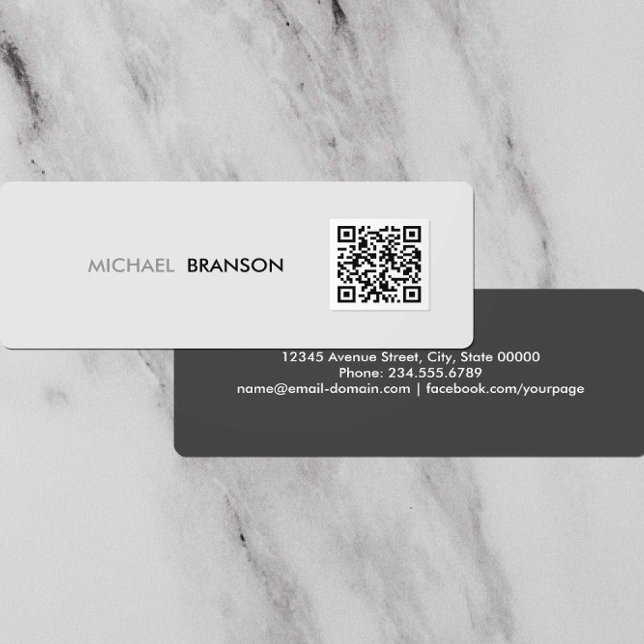 Professional Modern Gray Black Minimalist QR CODE Mini Business Card (Creator Uploaded)