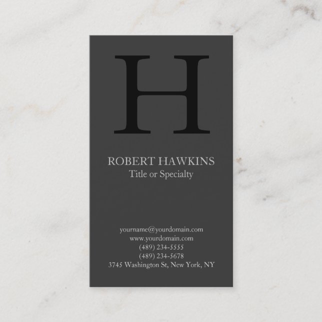 Professional modern gray black monogram business card (Front)