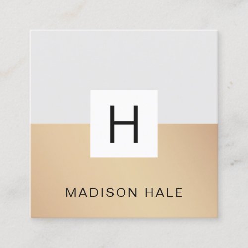 Professional Modern Gray Gold Monogram Square Business Card