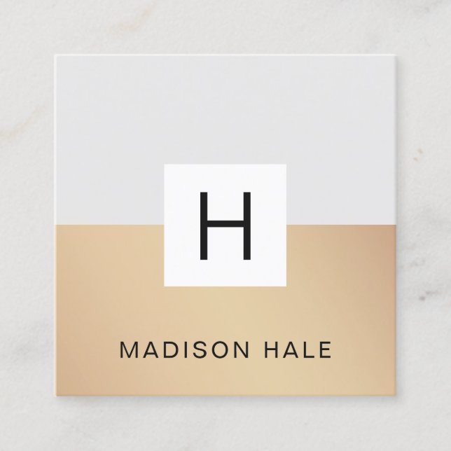 Professional Modern Gray Gold Monogram Square Business Card (Front)