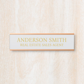 Professional Modern Gray Gold Office Name Title Door Sign