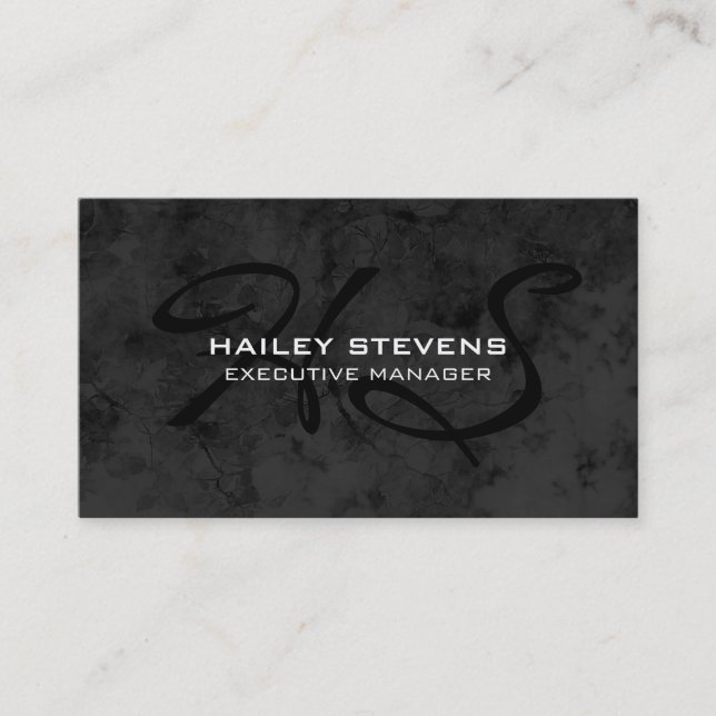 Professional Modern Gray Pattern Black Monogram Business Card (Front)