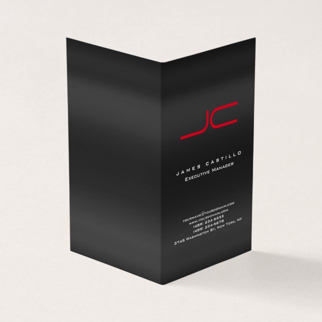 Professional Modern Gray Red Monogram Business Card (Outside)