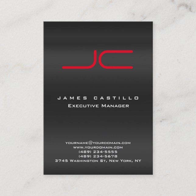 Professional Modern Gray Red Monogram Business Card (Front)