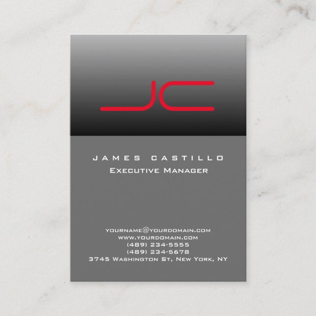 Professional Modern Gray Red Monogram Business Card (Front)