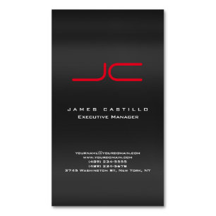 Professional Modern Gray Red Monogram Business Card Magnet