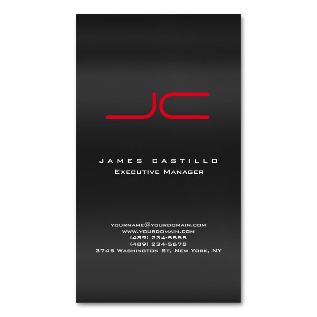 Professional Modern Gray Red Monogram Business Card Magnet (Front Vertical)