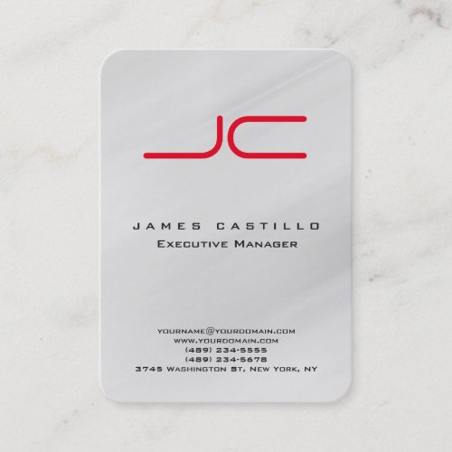 Professional Modern Gray Red Monogram Minimalist Business Card