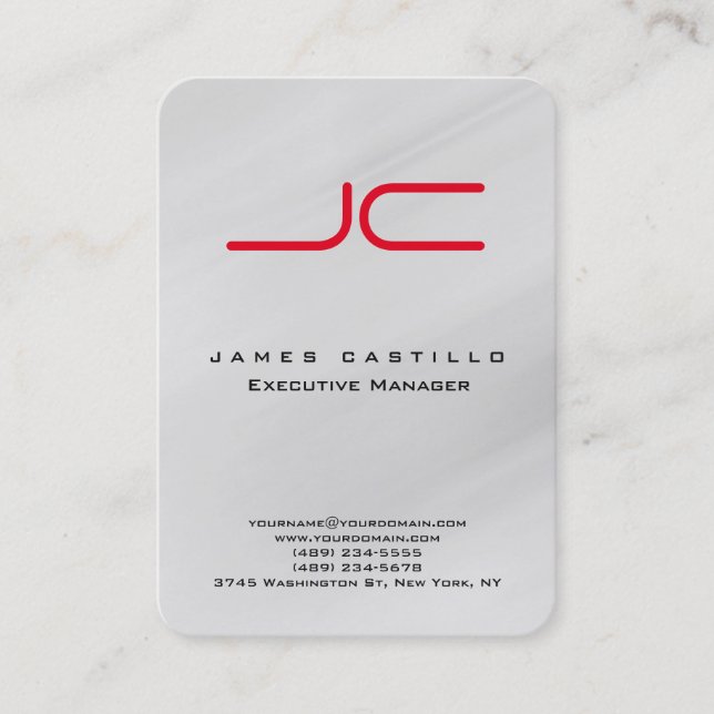 Professional Modern Gray Red Monogram Minimalist Business Card (Front)