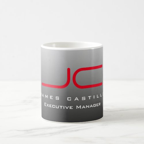 Professional Modern Gray Red Monogrammed Coffee Mug